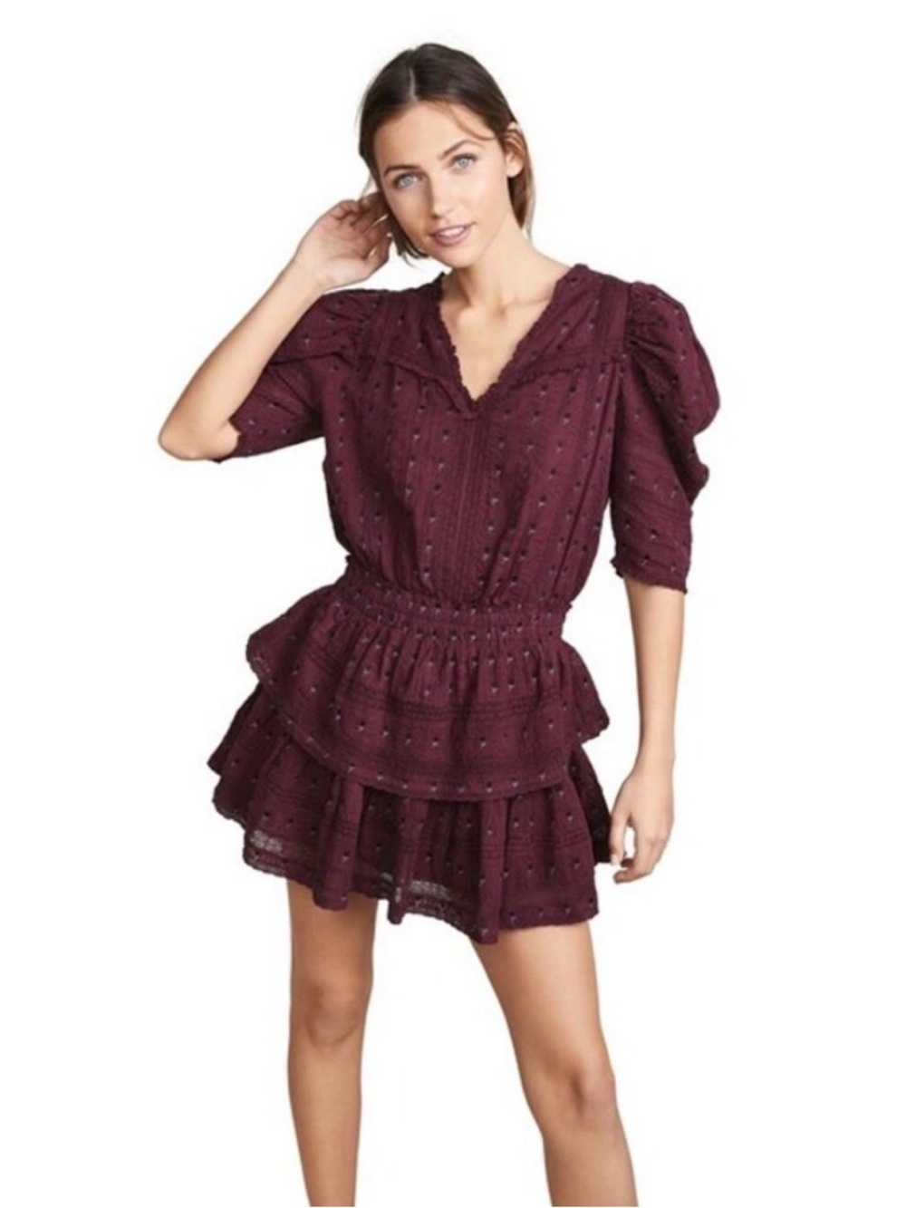 LoveShackFancy Marissa Dress Cottagecore Plum Embroidered Mini XS